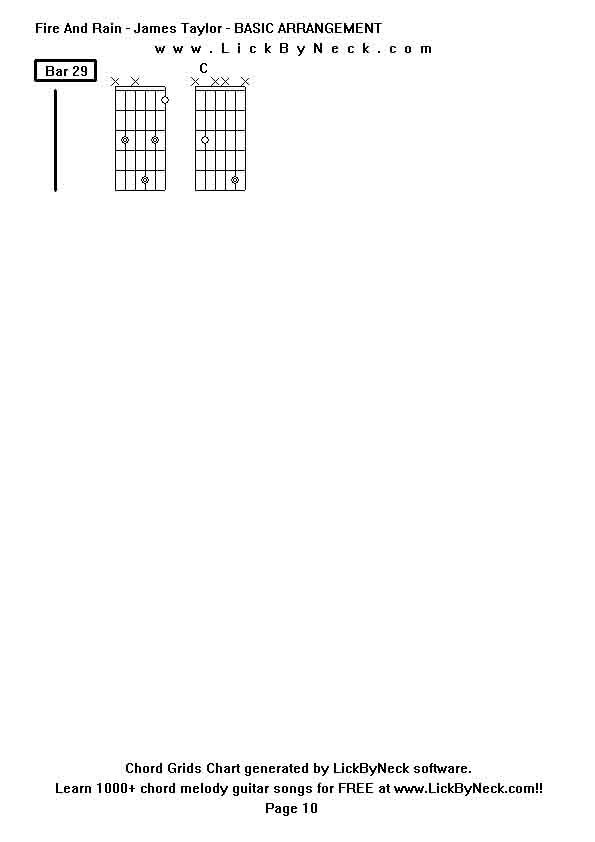 Chord Grids Chart of chord melody fingerstyle guitar song-Fire And Rain - James Taylor - BASIC ARRANGEMENT,generated by LickByNeck software.